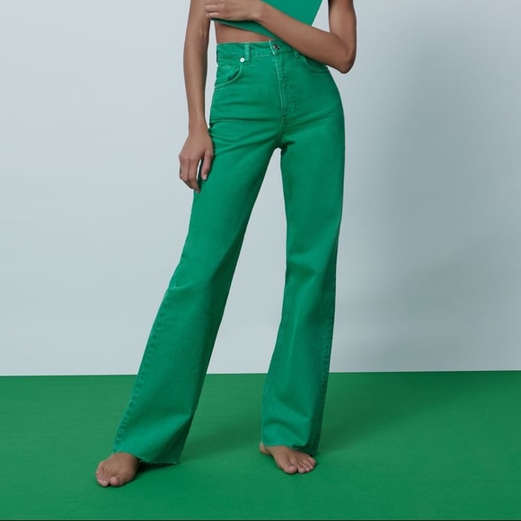 Zara Green Wide Leg Jeans - Picture 1 of 7